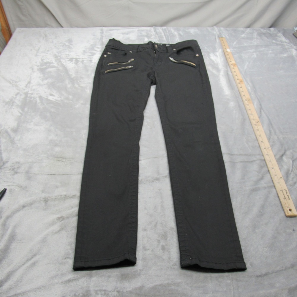 Miss Me Pants Womens 30 Black Zip Pockets Mid Rise Standard Skinny Stretch 32x29